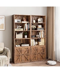 gaomon 71.4" Tall Farmhouse 6-Tier Bookcase with Barn Doors and Storage Cabinet