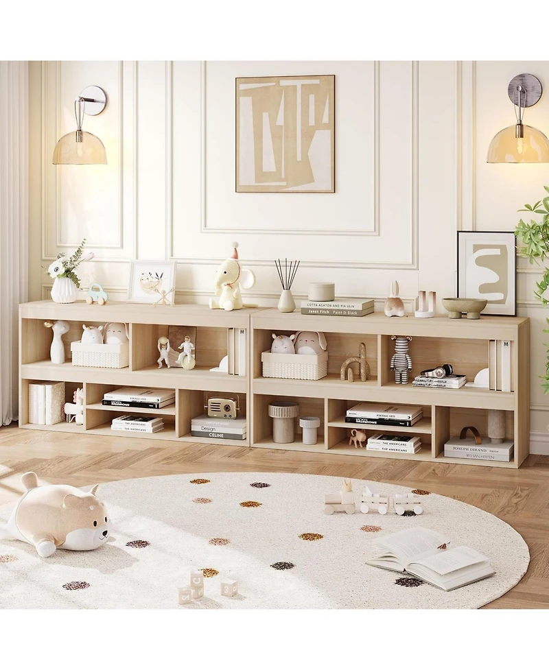gaomon Kids Bookshelf with Drawer and 5-Cube Storage, Wooden Toy Organizer for Playroom and Nursery