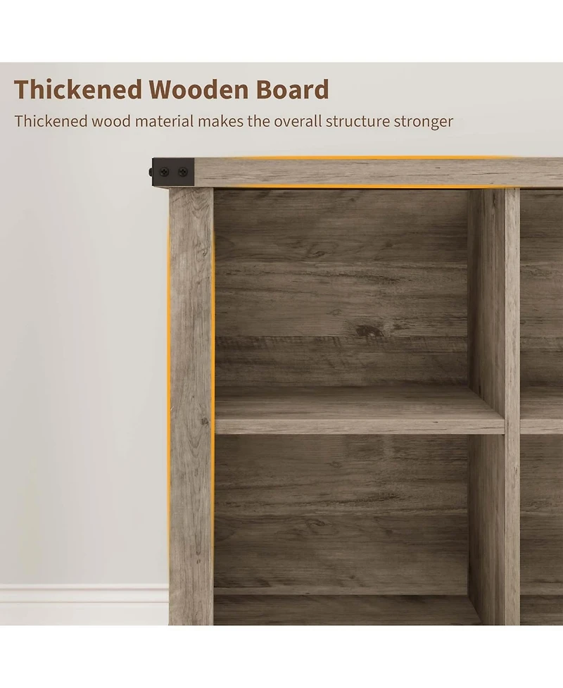 gaomon 8-Cube Rustic Farmhouse Horizontal Wooden Bookshelf, 2-Tier Long Freestanding Organizer