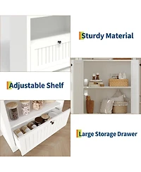 gaomon 71" Tall Arched Pantry Cabinet, 6-Tier Freestanding Bookshelf with Drawer and Anti-Tip