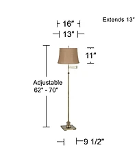 360 Lighting Swing Arm Floor Lamp Adjustable Height 70" Tall Antique Brass Burlap Fabric Drum Shade for Living Room Reading Bedroom
