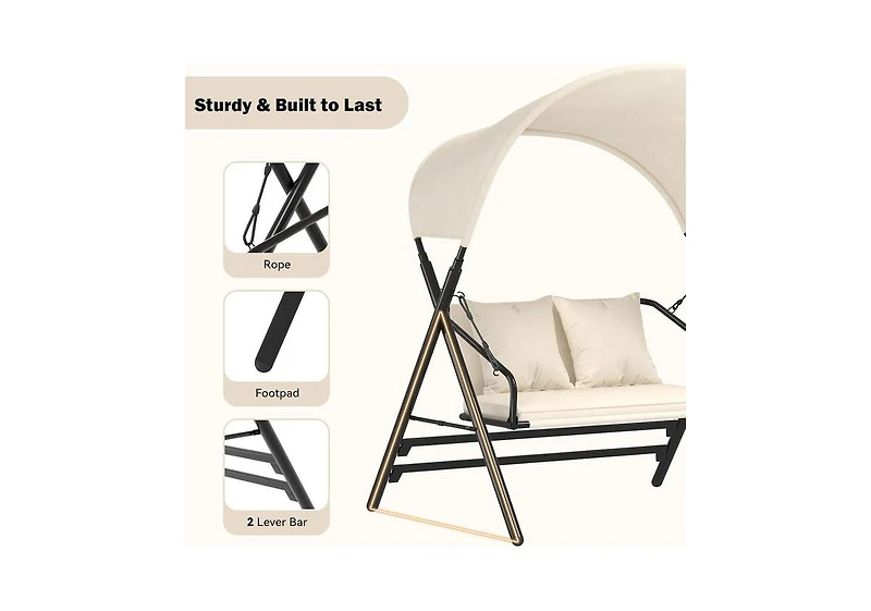 Aecojoy Outdoor Porch Swings for Adults 600LBS 2 Seat Patio Swings with Canopy