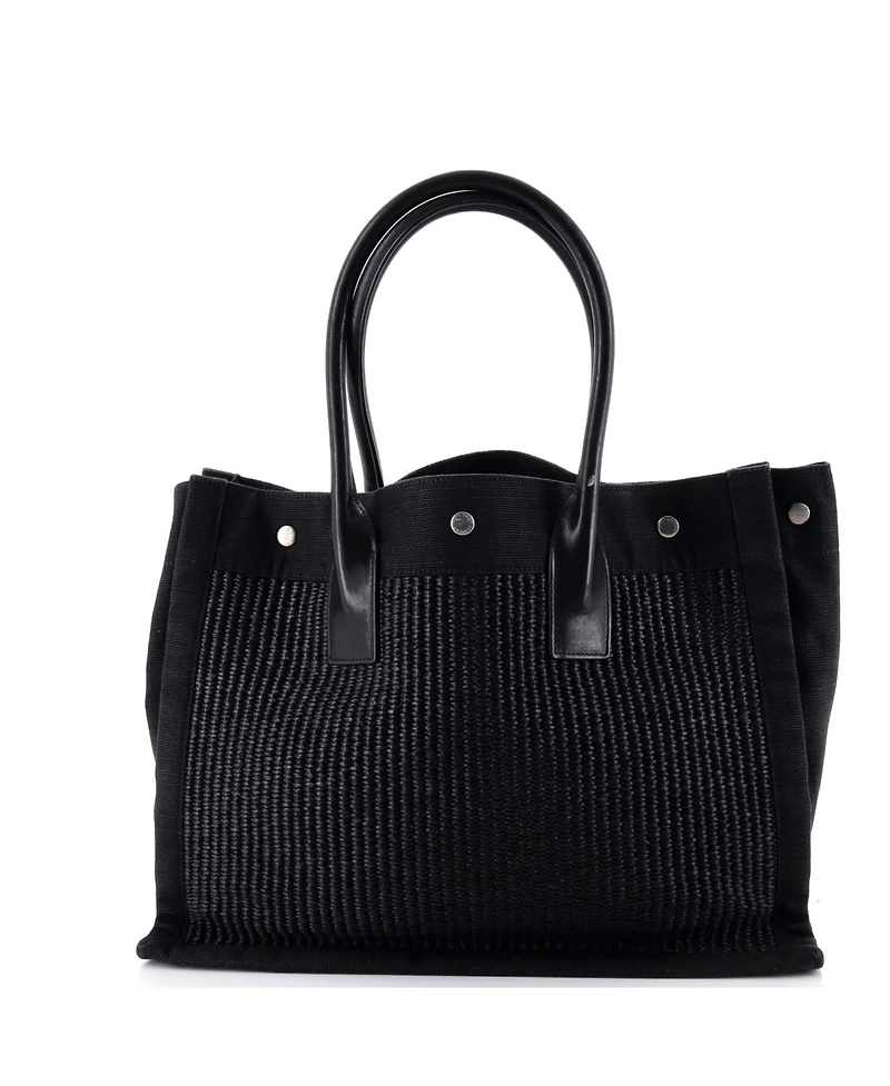 Pre-Owned Saint Laurent Small Rive Gauche Shopper Tote Raffia with Canvas