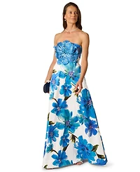 Adrianna Papell Women's Square Neck Strapless Floral Dress
