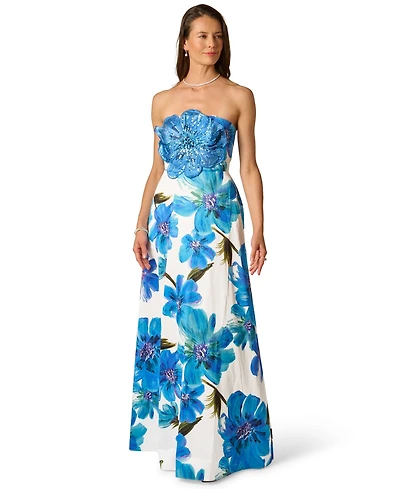 Adrianna Papell Women's Square Neck Strapless Floral Dress