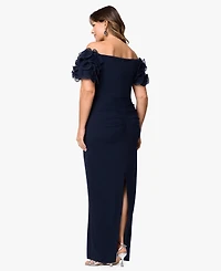 Xscape Plus Off-The-Shoulder Short-Sleeve Gown