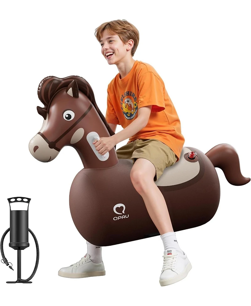 Qpau Infatable Bouncy Horse Toys with Hand Pump, Heavy Duty Giant Bouncy Pal, 220lbs Load Capacity, Ride On Bouncy Animal Hopper Toy