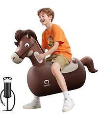 Qpau Infatable Bouncy Horse Toys with Hand Pump, Heavy Duty Giant Bouncy Pal, 220lbs Load Capacity, Ride On Bouncy Animal Hopper Toy