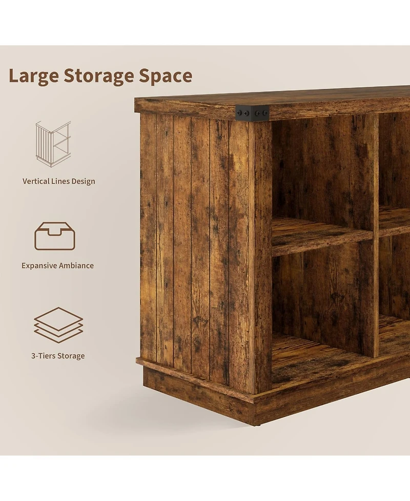 gaomon 8-Cube Rustic Farmhouse Horizontal Wooden Bookshelf, 2-Tier Long Freestanding Organizer