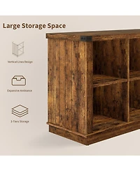 gaomon 8-Cube Rustic Farmhouse Horizontal Wooden Bookshelf, 2-Tier Long Freestanding Organizer