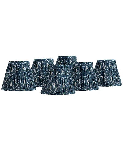 Springcrest 3 1/2" Slant Print Lamp Shade Replacement Set of 6 Navy Blue Floral Clip On Candelabra