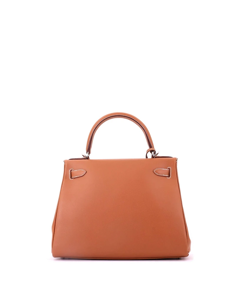 Pre-Owned HERMES Kelly 28 Handbag Brown Madame with Palladium Hardware