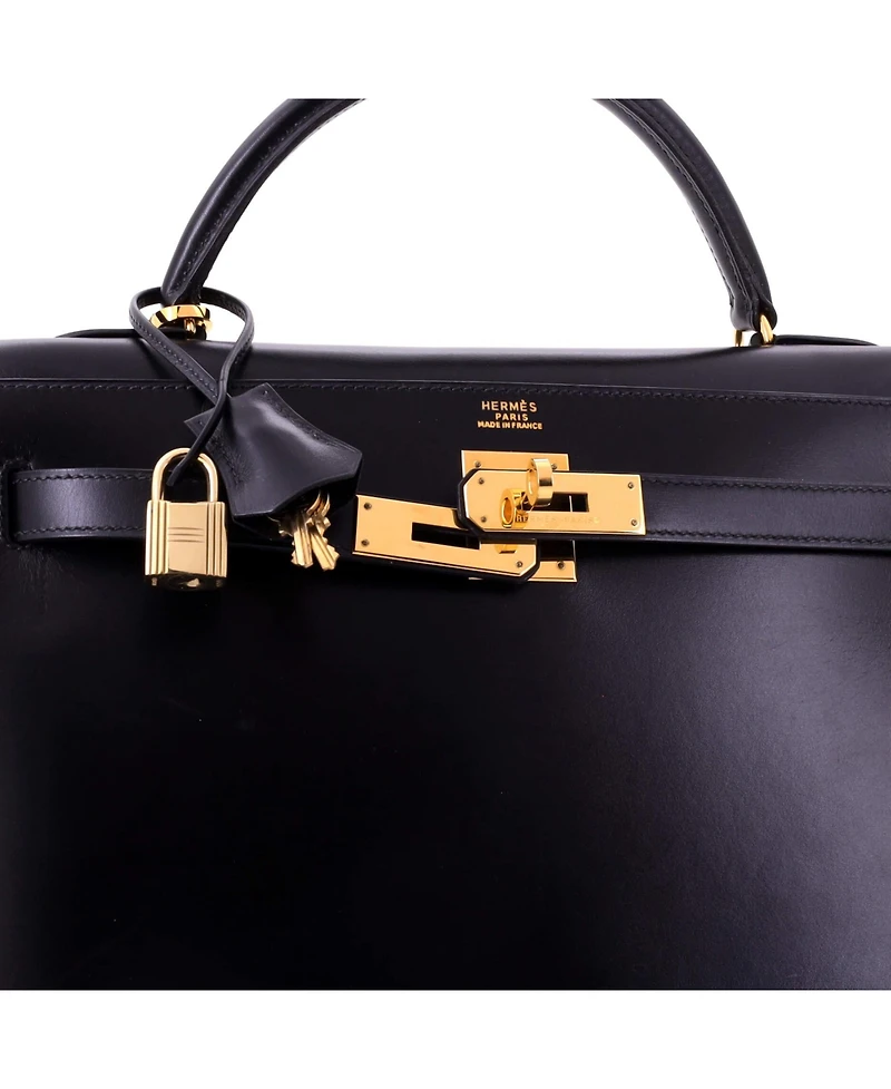 Pre-Owned HERMES Kelly 32 Handbag Black Box Calf with Gold Hardware