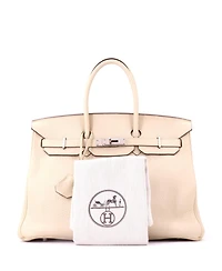 Pre-Owned HERMES Birkin 35 Handbag Light Clemence with Palladium Hardware