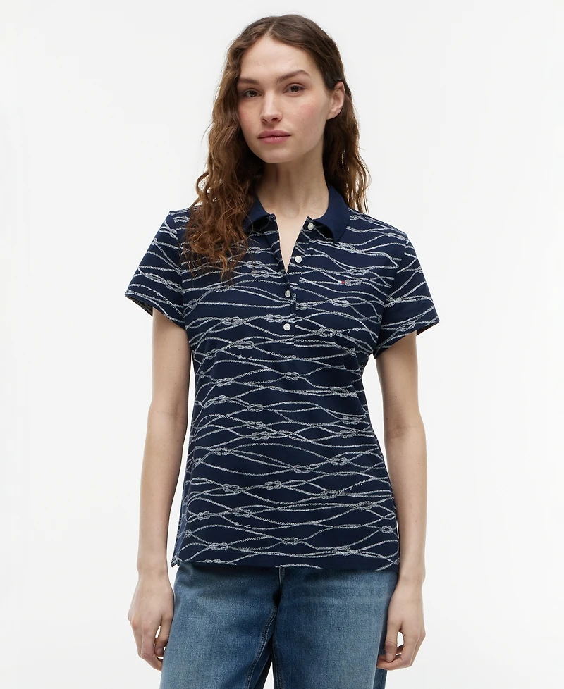 Tommy Hilfiger Women's Classic Pique Printed Short-Sleeve Polo Top