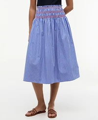 Tommy Hilfiger Women's Cotton Smocked Striped Midi Skirt