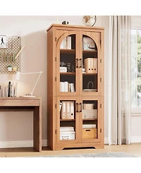 gaomon Kitchen Pantry Cabinet - 70" Tall Storage Cabinet with 4 Arched Glass Doors and Adjustable Shelves, Cupboard Organizers for Kitchen.
