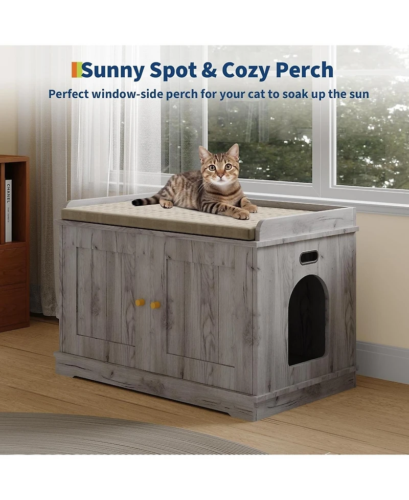 gaomon Cat Litter Box Enclosure Hidden Litter Box Cabinet with Wooden Barn Door, End Table Style Indoor Cat House Fits Most Litter Boxes
