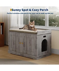gaomon Cat Litter Box Enclosure Hidden Litter Box Cabinet with Wooden Barn Door, End Table Style Indoor Cat House Fits Most Litter Boxes