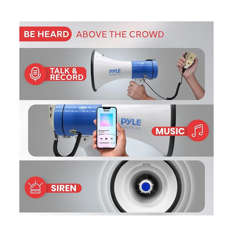 Pyle 50W Rechargeable Megaphone Pa Speaker System with Wired Microphone PMP59IR