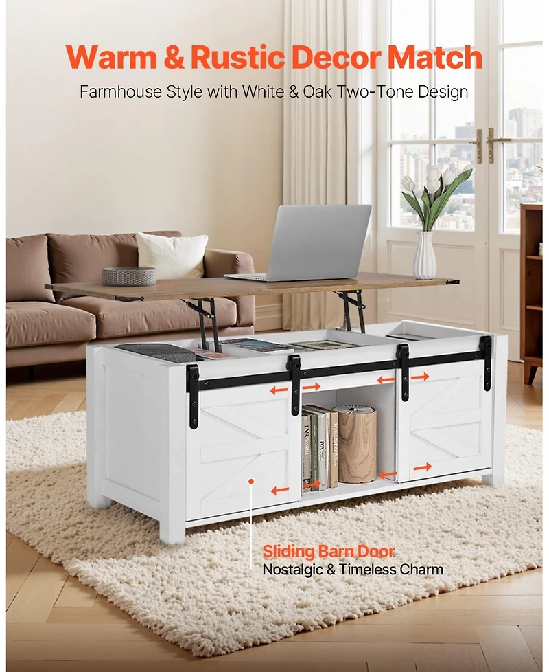 Gouun Lift Top Coffee Table with Hidden Storage and Barn Door