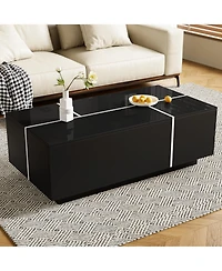 Rainsken Extendable Coffee Table - High-Gloss Finish, 2 Hidden Storage Space and 2 Drawers, Multi-Functional Center Table for Living Room