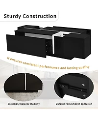 Rainsken Extendable Coffee Table - High-Gloss Finish, 2 Hidden Storage Space and 2 Drawers, Multi-Functional Center Table for Living Room