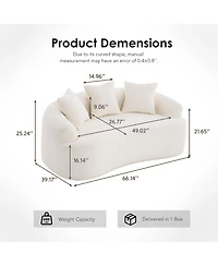 Rainsken Curved Loveseat Sofa, 65" Full Compression Sponge Couch, 30D Chenille Deep Seat Sofa with 3 Pillows for Living Room and Apartments