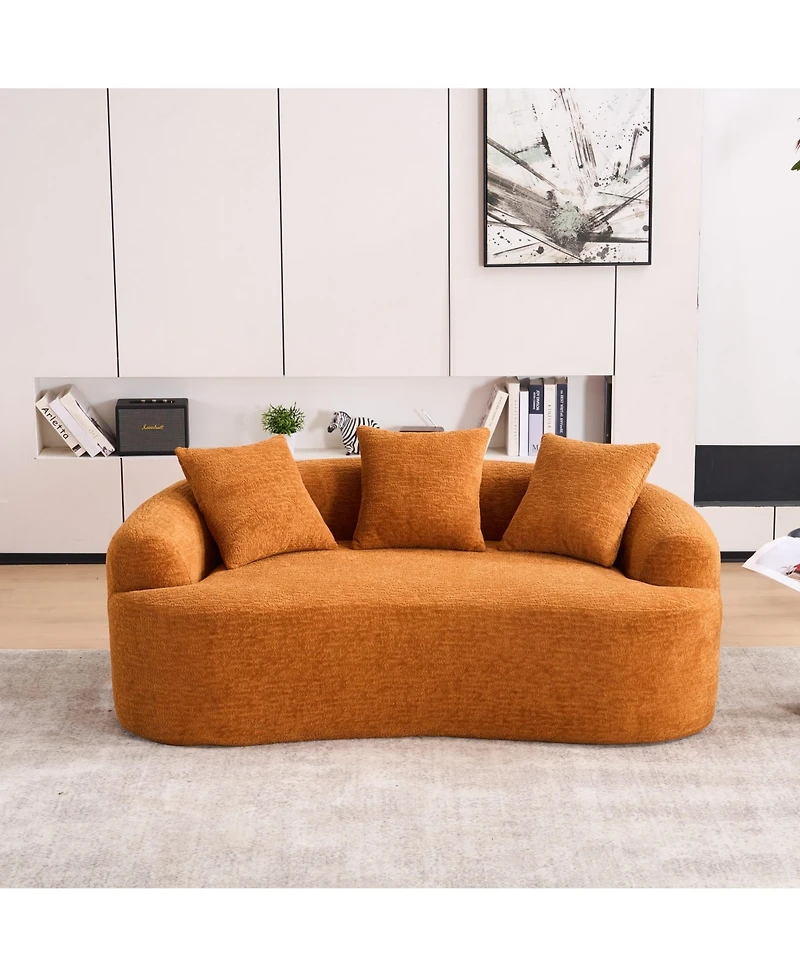 Rainsken Modern Curved Deep Seat Sofa, 65" 30D Compression Sponge Loveseat in Chenille Fabric with 3 Pillows for Living Room and Apartments