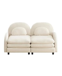 Rainsken 2-Seater Curved Teddy Fabric Loveseat Sofa, Flexible Modular Couch with Curved Lumbar Support Pillows for Living Room Decor