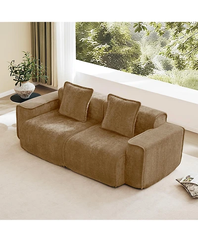 Rainsken Velvet Loveseat Sofa, Comfy Deep Seat Boneless Couch with French Edge Piping, High-Resilience Foam and 2- Pillows for Living Room
