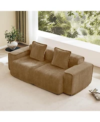 Rainsken Velvet Loveseat Sofa, Comfy Deep Seat Boneless Couch with French Edge Piping, High-Resilience Foam and 2- Pillows for Living Room