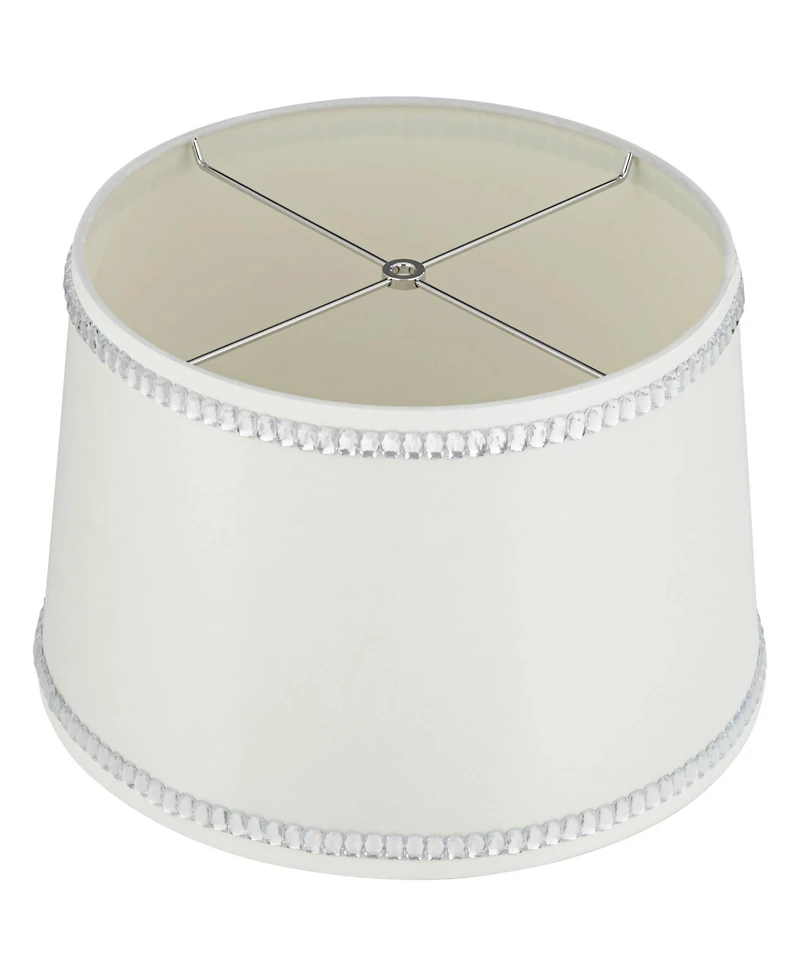 Springcrest Set of 2 Drum Lamp Shades Crystals Beaded Medium 13" Top x 15" Bottom x 10" High Spider Harp and Finial Fitting