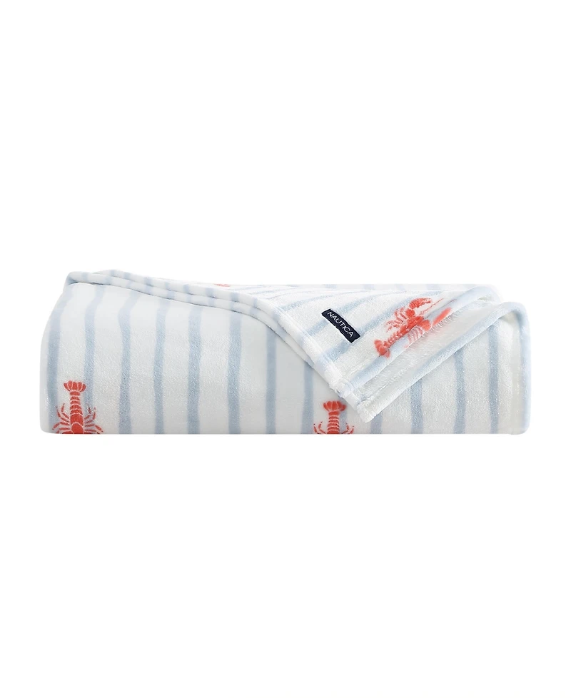 Nautica Lobster Watercolor Stripes Plush Blanket