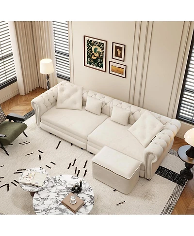 Streamdale Furniture Chesterfield Pull-Out Sofa Bed, Convertible Sleeper, King Size, Chaise, Velvet