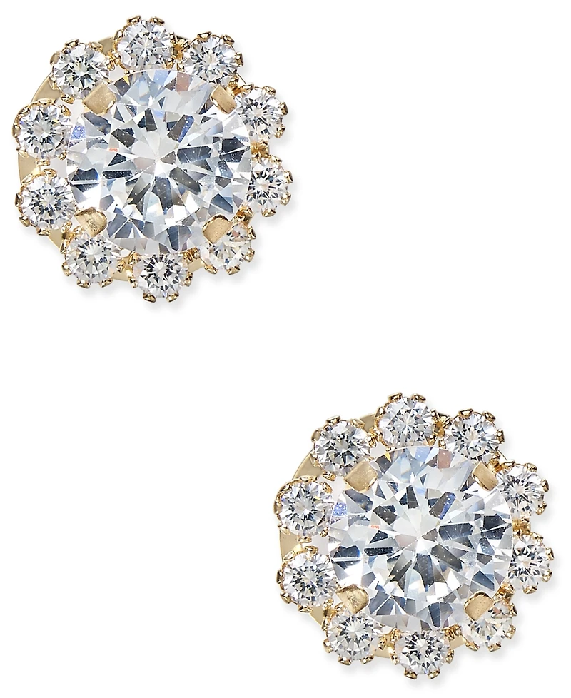 Cubic Zirconia Halo Stud Earrings in 10k Gold
