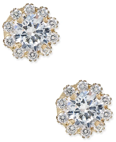 Cubic Zirconia Halo Stud Earrings in 10k Gold