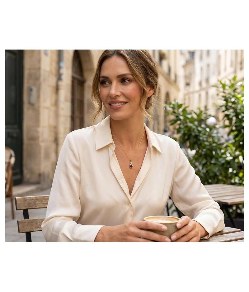 Bling Jewelry 3.5CT Teardrop Created Synthetic Ruby Zircon Halo Pendant Necklace Gold Plated Sterling Silver