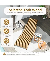 Gouun Teak Wood Folding Patio Chaise Lounge with Slatted Seat