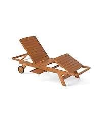 Gouun 4-Position Outdoor Wood Chaise Lounge with Wheels and Side Table