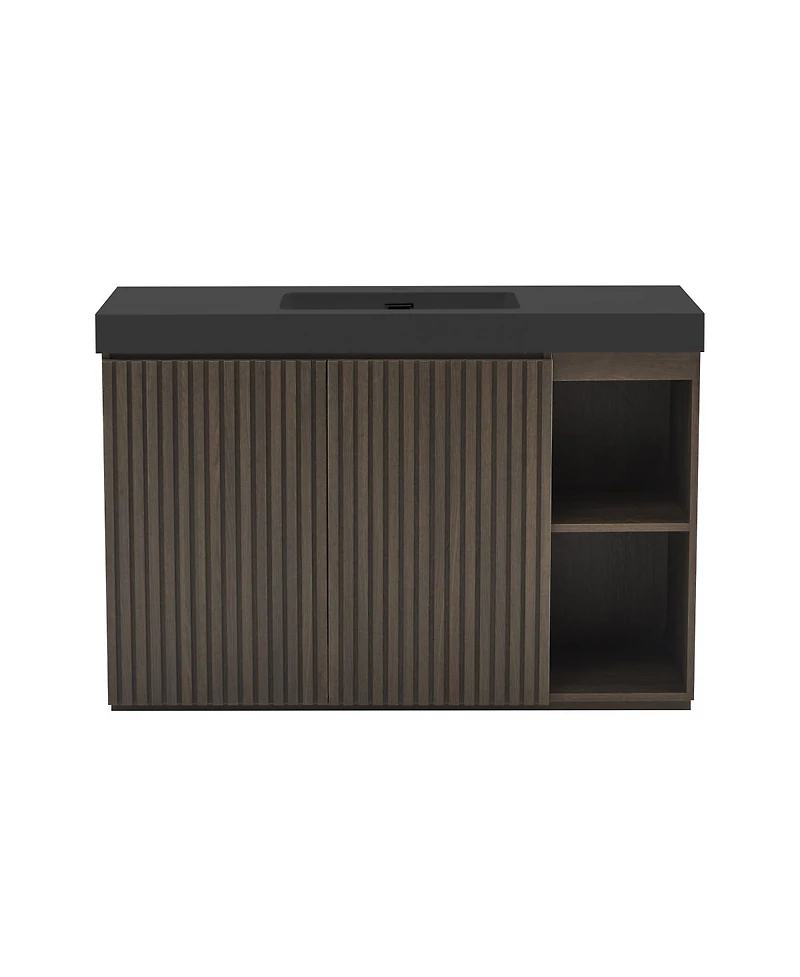 Sillysis 48 Inch Bathroom Vanity with Quartz Sink, Fluted Cabinet, Soft Close Doors and Adjustable Shelves for Large Bathrooms