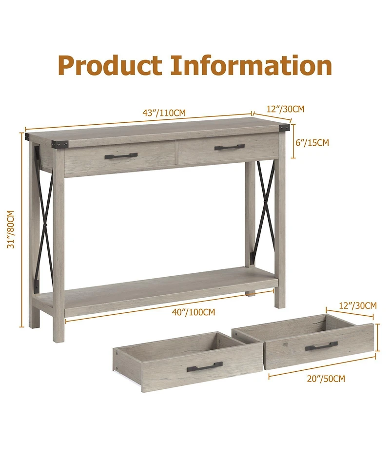 gaomon 31" Industrial Console Table with Drawers and Open Shelf