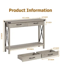 gaomon 31" Industrial Console Table with Drawers and Open Shelf