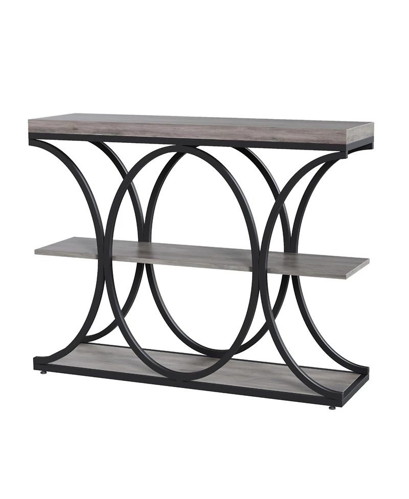 gaomon 39" Industrial 3-Tier Sofa Console Table with Oval-Shaped Metal Frame and Adjustable Feet