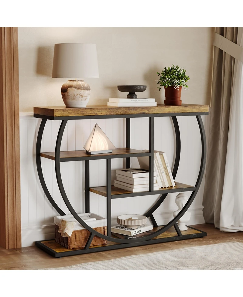 gaomon 39" Narrow Entryway Console Table with 4-Tier Storage and Half-Circle Base, for Living Room
