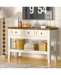 gaomon 47" Farmhouse Narrow Rustic Console Table with 3 Drawers and Large Storage Shelf, for Entryway