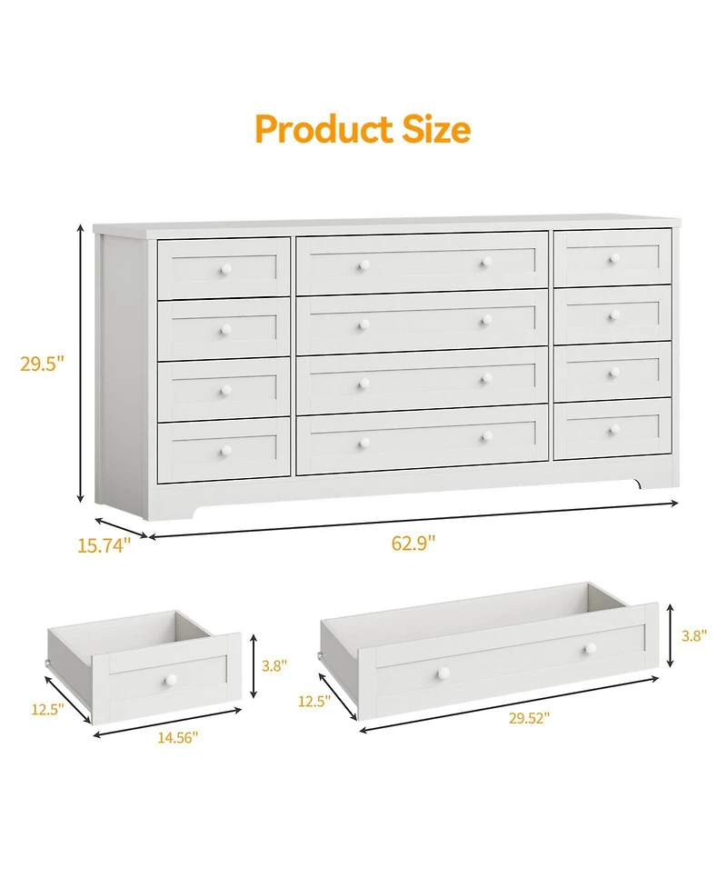 gaomon 12 Drawer Wood Dressers for Bedroom, Wooden Dresser for Living Room, Hallway, Entryway