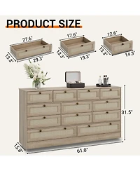 gaomon Wooden Dressers for Bedroom with 12 Rattan Drawers, Wood Dresser for Living Room, Hallway, Entryway