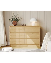 gaomon Farmhouse 6 Drawer Dresser, 47 Inch Wide Chest of Drawers, Handle-Less Design Oak Wooden Organizer Cabinet for Bedroom