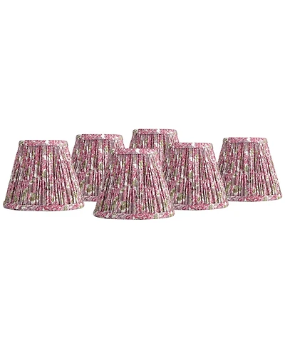 Springcrest Nelle 3 1/2" Top x 6" Bottom x 5" High x 5" Slant Print Lamp Shade Replacement Set of 6 Pleated Clip On Candelabra